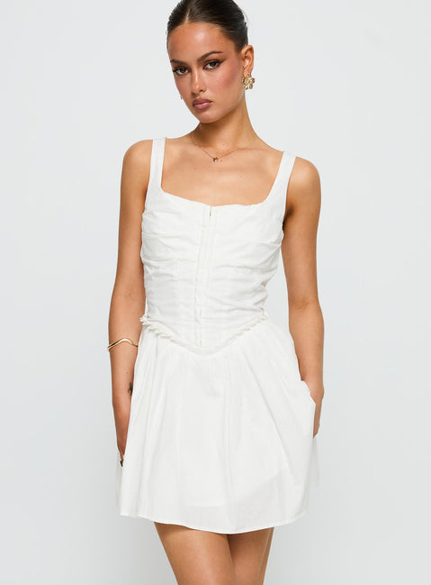 side view of model wearing Princess Polly Wild Ideas Mini Dress White Square Neck 