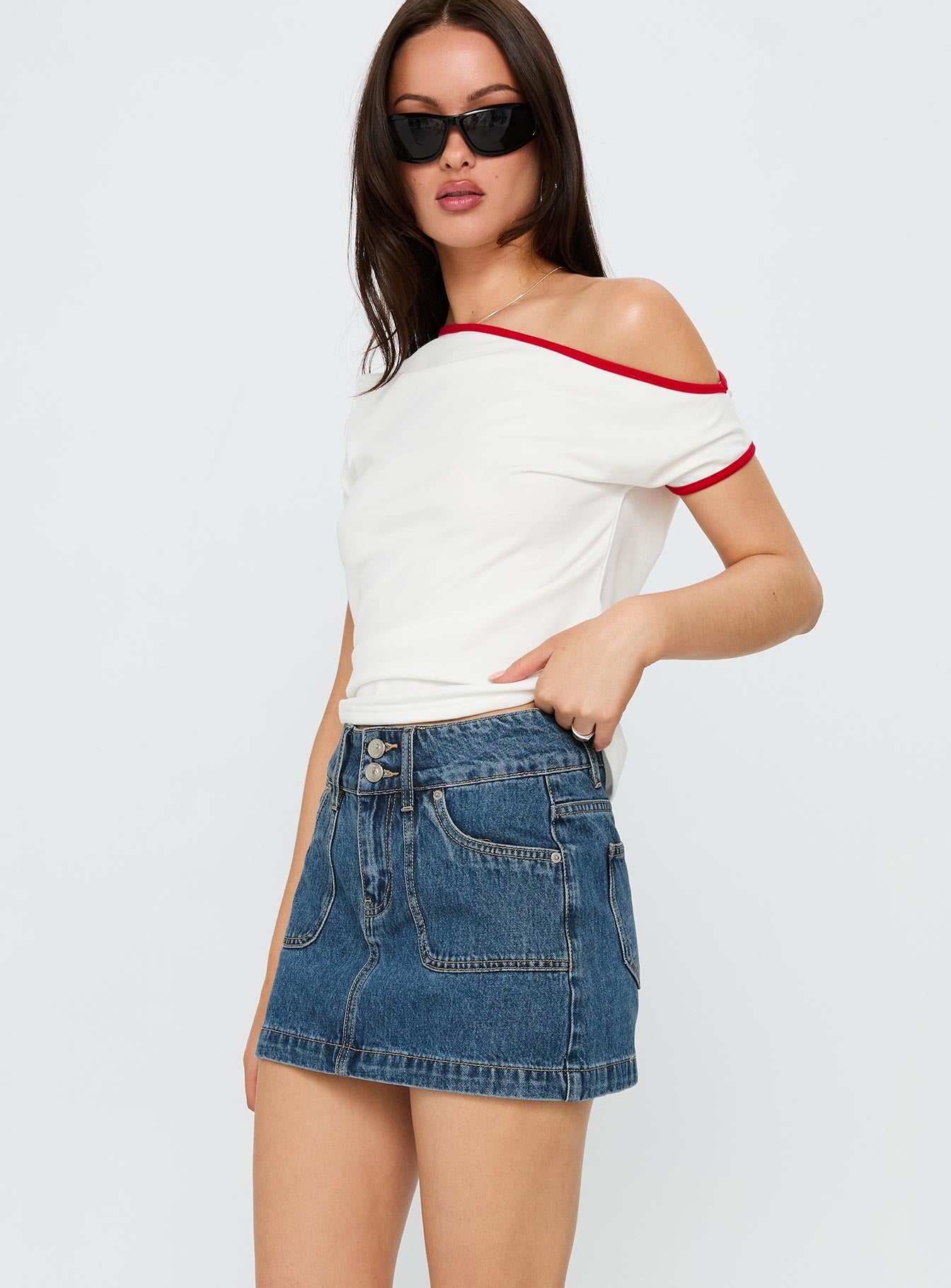 Pitcher Denim Mini Skirt Mid Blue Wash