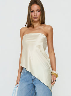 Keevah Strapless Satin Asymmetrical Top Lemon