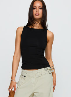 front view of model wearing Princess Polly Lose Your Number High Neck Top Black Sleeveless Crew Neck 