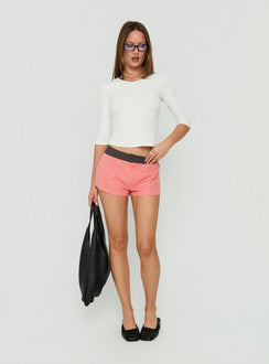 Daphnee Contrast Waist Mini Shorts Koralle / Braun