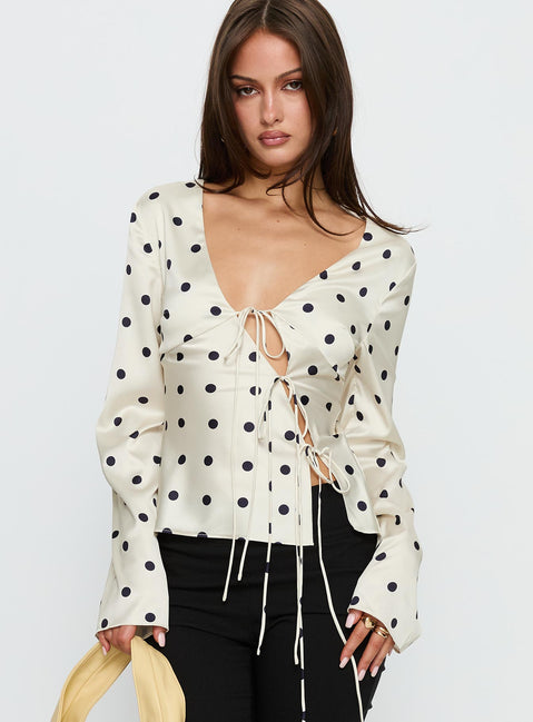 Mariah Long Sleeve Top Cream Polka