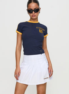   front view of model wearing Princess Polly UCSD Tennis Skort White 