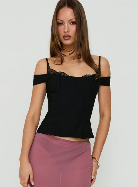 Anikka Off-Shoulder Korsett-Top mit Spitze Schwarz