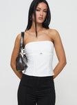 front view of model wearing Princess Polly Flounce Strapless Top White Sleeveless straight 