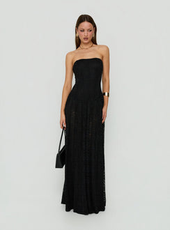 Diannah Lace Corset Strapless Maxi Dress Black