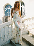 front view of model wearing Princess Polly Lauraline Maxi Dress Cream / Floral Plunger 