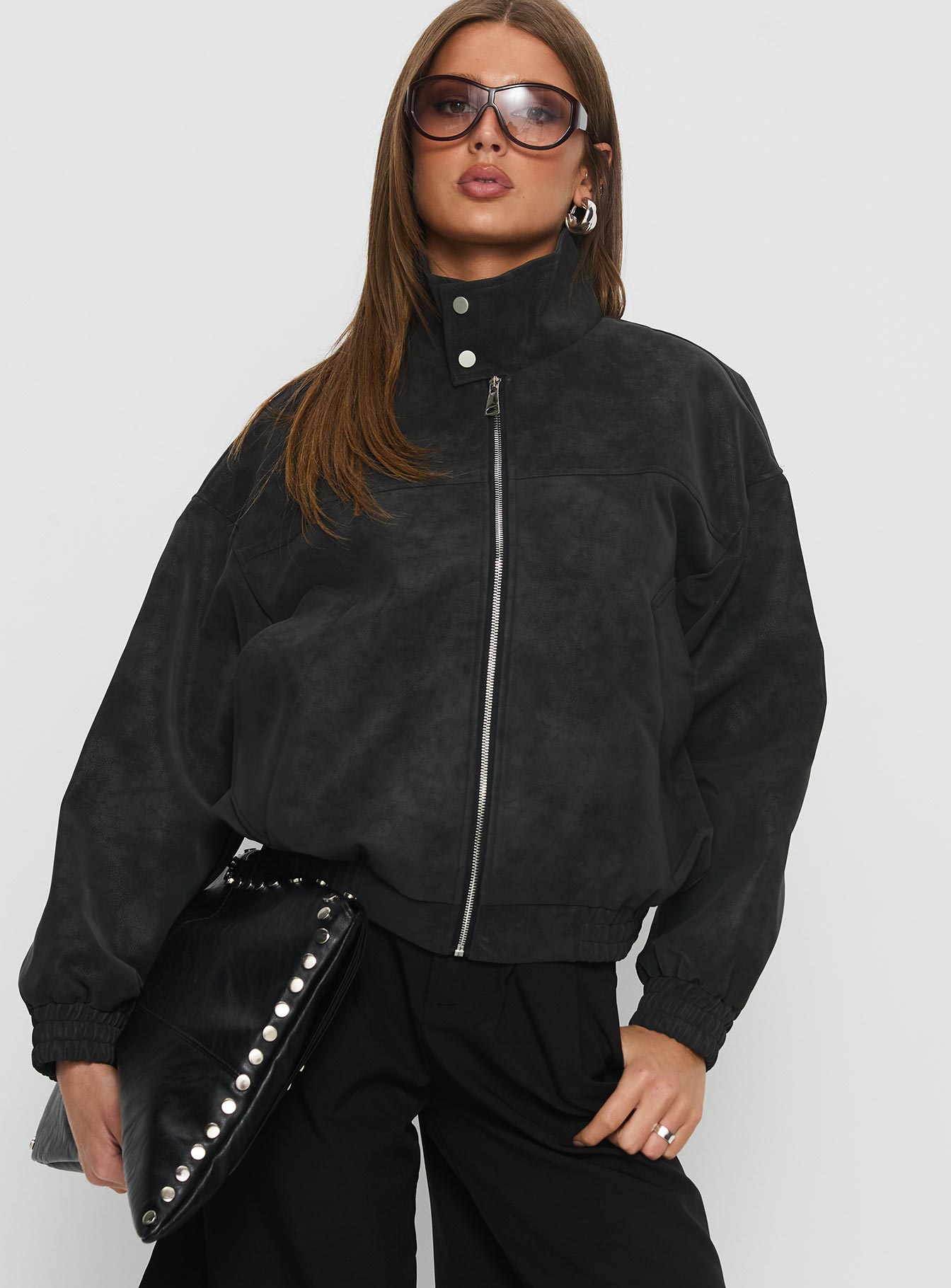 Ellissa Bomberjacke aus Wildlederimitat Schwarz