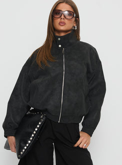 Ellissa Bomberjacke aus Wildlederimitat Schwarz
