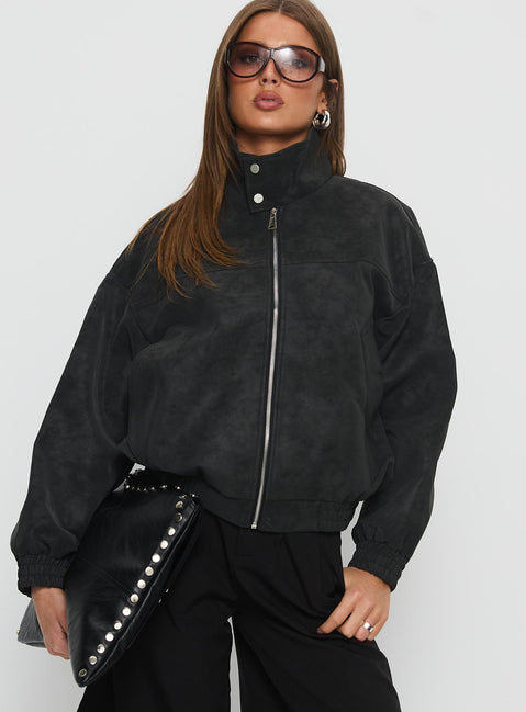 Ellissa Bomberjacke aus Wildlederimitat Schwarz