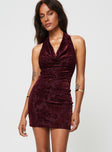 Princess Polly Cowl Neck  Carlso Halter Mini Dress Burgundy