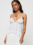 Floral top Plunging neckline, adjustable tie shoulder straps, elasticated band at bust, open back, gathered waist