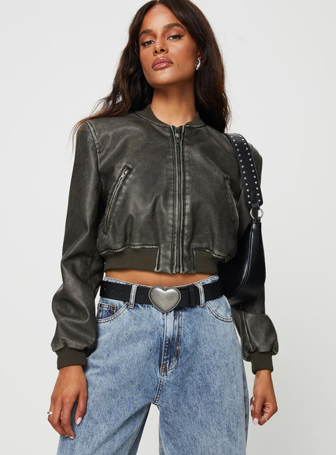 Allure Faux Leather Bomber Jacket Charcoal Princess Polly