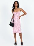 Front view of model wearing  front Princess Polly Crew Neck  Noda Midi Dress Pink Floral