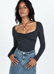 Princess Polly Full Sleeves V-Neck  Calissa Long Sleeve Bodysuit Black