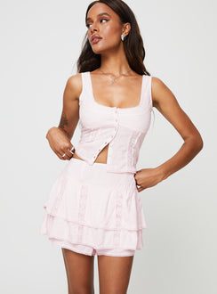 front view of model wearing Princess Polly Cheyla Shorts Pink High Waisted Shorts 