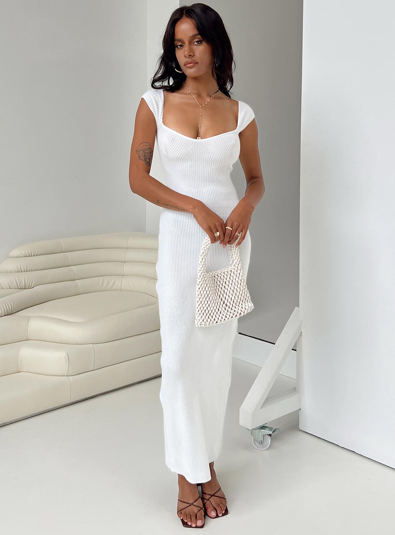 White square hot sale neck maxi dress