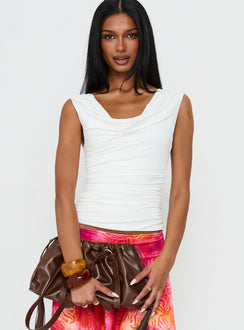 Miraculous Cowl Neck Twist Back Top White