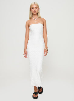 front view of model wearing Princess Polly Jaxx Strapless Maxi Dress White Straight Neck 