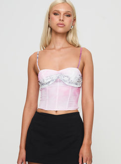 front view of model wearing Princess Polly Sakura Top Multi Sleeveless Sweetheart 