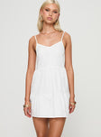 front view of model wearing Princess Polly Zorion Mini Dress White V-Neck 