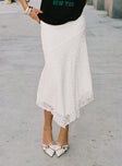 back view of model wearing Princess Polly Cattanio Lace Midi Skirt White Maxi 