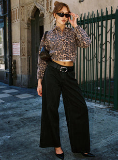 product Princess Polly High Waisted  Naylor Wide Leg Jeans Washed Black Denim