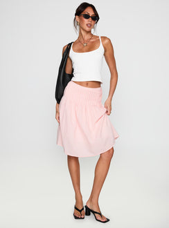   front view of model wearing Princess Polly Maryanna Midi Skirt Pink Gingham 