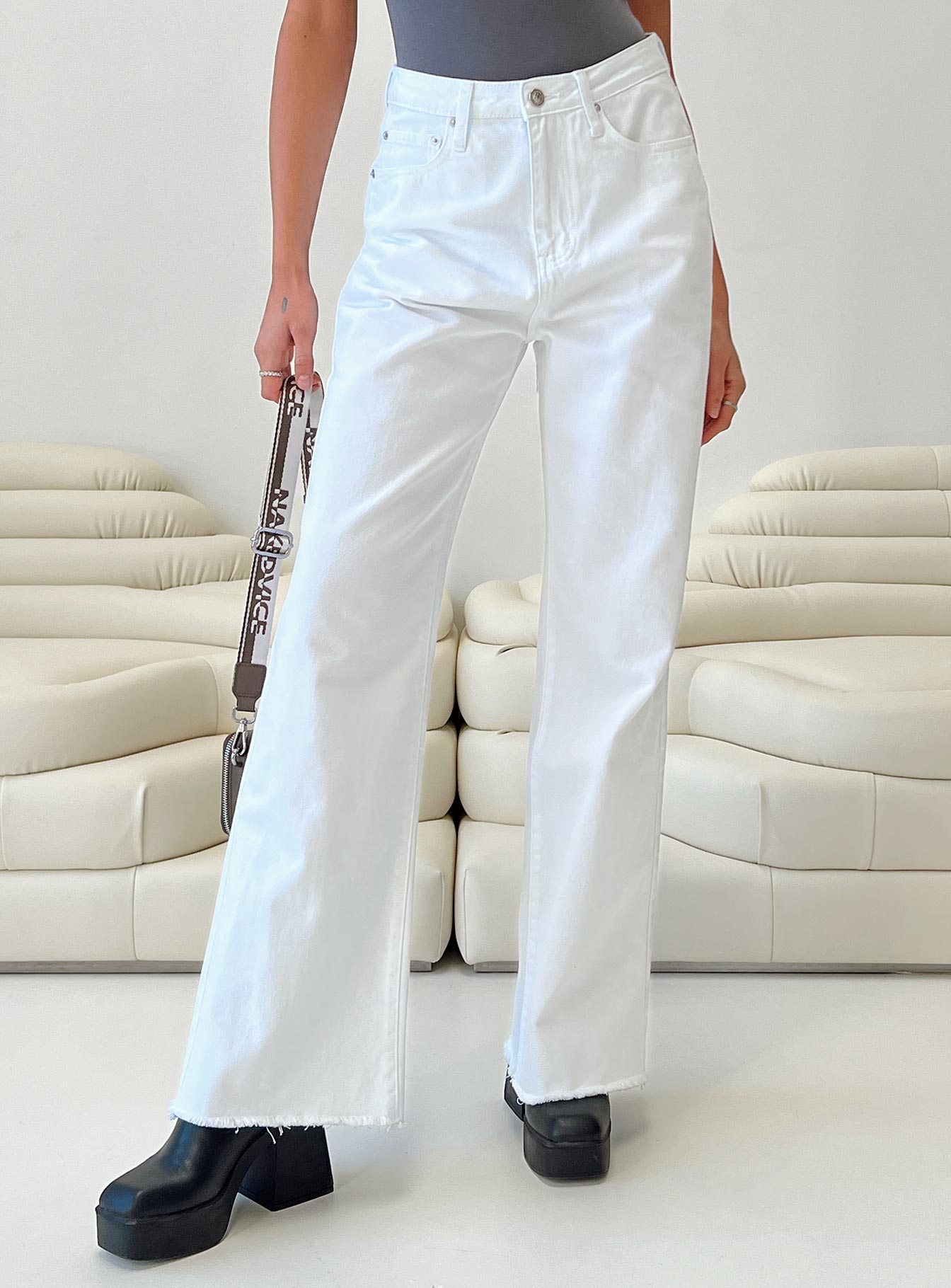 High waisted straight leg best sale white jeans