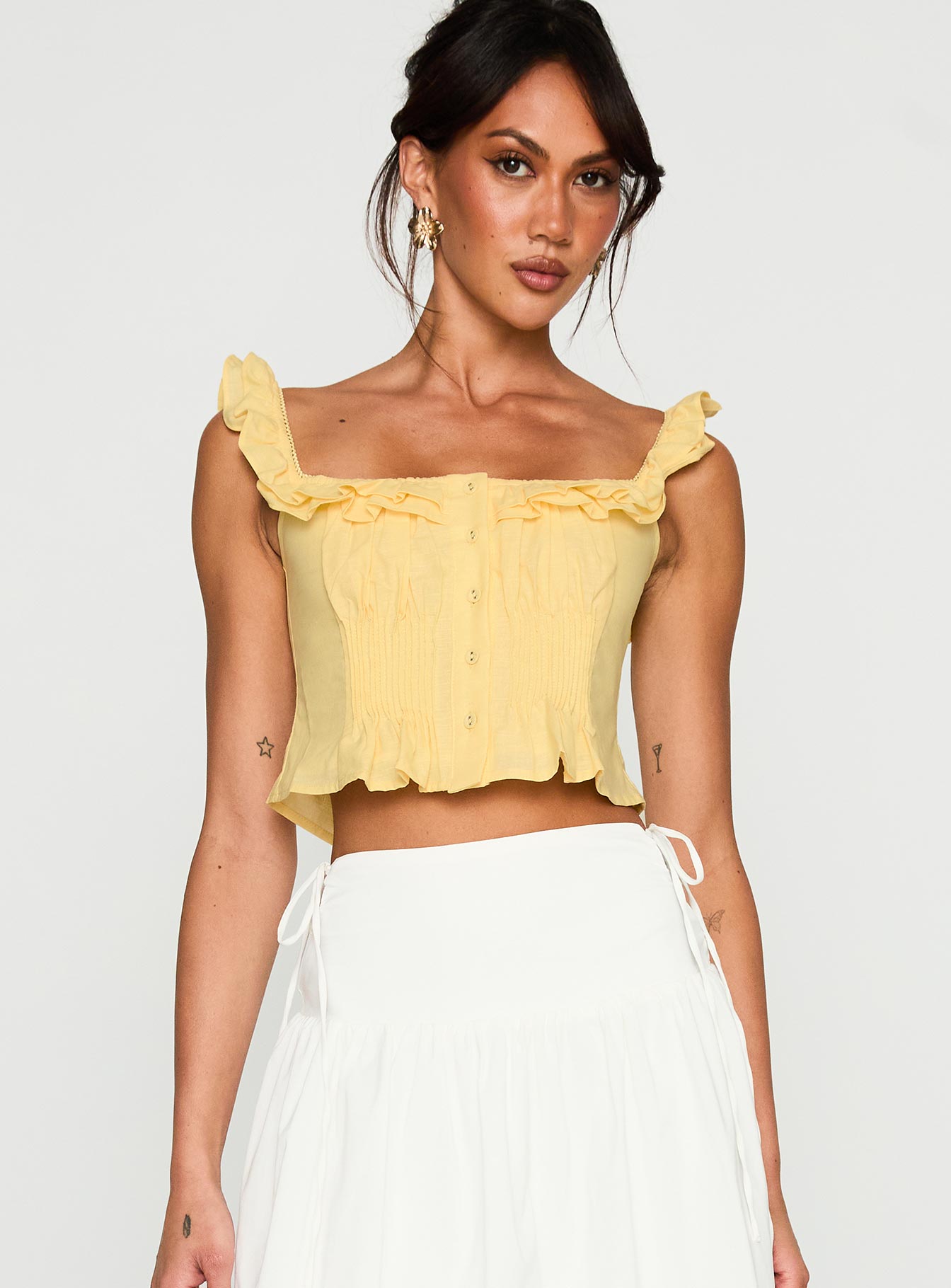 Isadoria Frill Top Yellow | Princess Polly