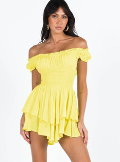 Romper Shirred waistband Ruffle detailing Elasticated neck and sleeves Can be worn on or off shoulder Layered ruffle hem Fully lined