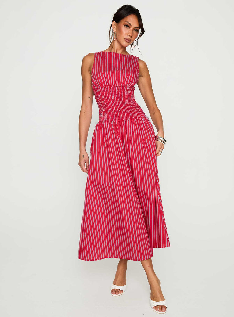 Lilienne Cotton Poplin Maxi Dress Red Stripe