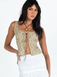 Front view of model wearing  front Princess Polly Sleeveless Square Neck  Esau Top Ivory