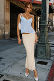   front view of model wearing Princess Polly Gazet Maxi Skirt Cream Maxi 