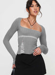 front view of model wearing Princess Polly Noir Long Sleeve Top Grey Full Sleeves Square Neck 