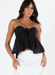 Strapless top Keyhole cut out Tie fastening at front Sheer material through body Elasticated ruching at back