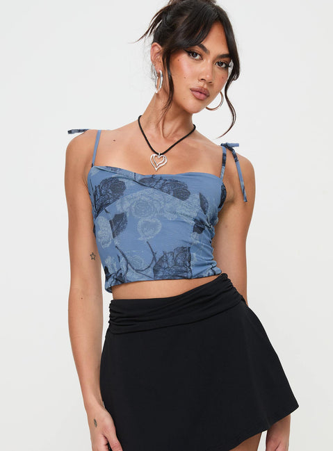 front view of model wearing Princess Polly Over You Top Blue Sleeveless Square Neck 