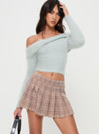   side view of model wearing Princess Polly Closer To You Low Waist Mini Skirt Brown Check Mini Skirts 