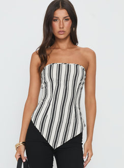 Palo Alto Strapless Scarf Top Black / White Stripe