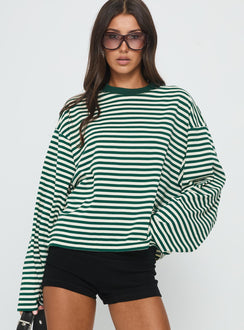 Bloom Long Sleeve Top Moss Stripe