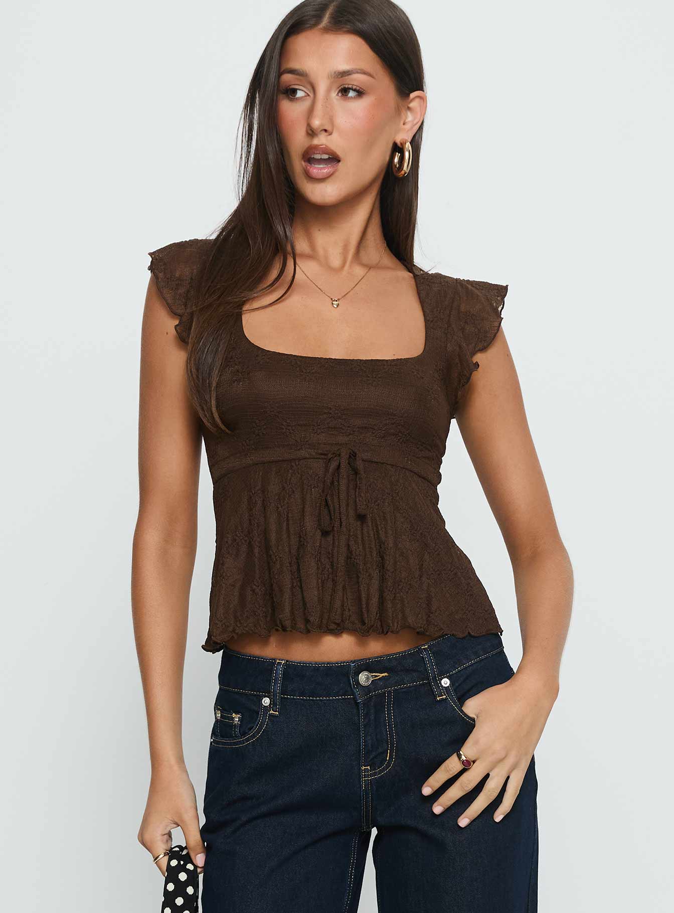 Auroraah Frill Top Chocolate | Princess Polly