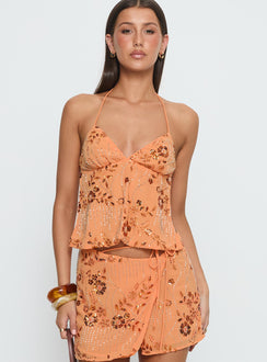 What A Coincidence Beaded Top Orange