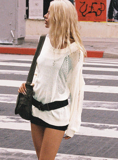 side view of model wearing Princess Polly Wendy Oversized Sweater Cream Long 