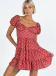 Front view of model wearing  front Princess Polly Scoop Neck  Danny Mini Dress Red Floral