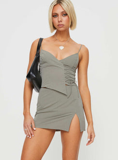   front view of model wearing Princess Polly Untouched Lace Up Mini Skirt Grey Mini Skirts 