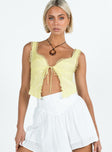 Top Anglaise material Lace trim Tie fastening at front