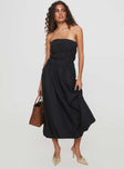 front view of model wearing Princess Polly Brydie Bubble Hem Midi Dress Black Straight Neck 