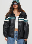 Goldsmith Faux Leather Bomber Jacket Black / Green