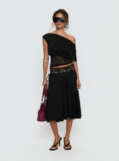   front view of model wearing Princess Polly Marienna Lace Midi Skirt Black Midi Skirts 