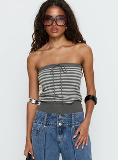 Lissey Strapless Knit Top Grey Stripe